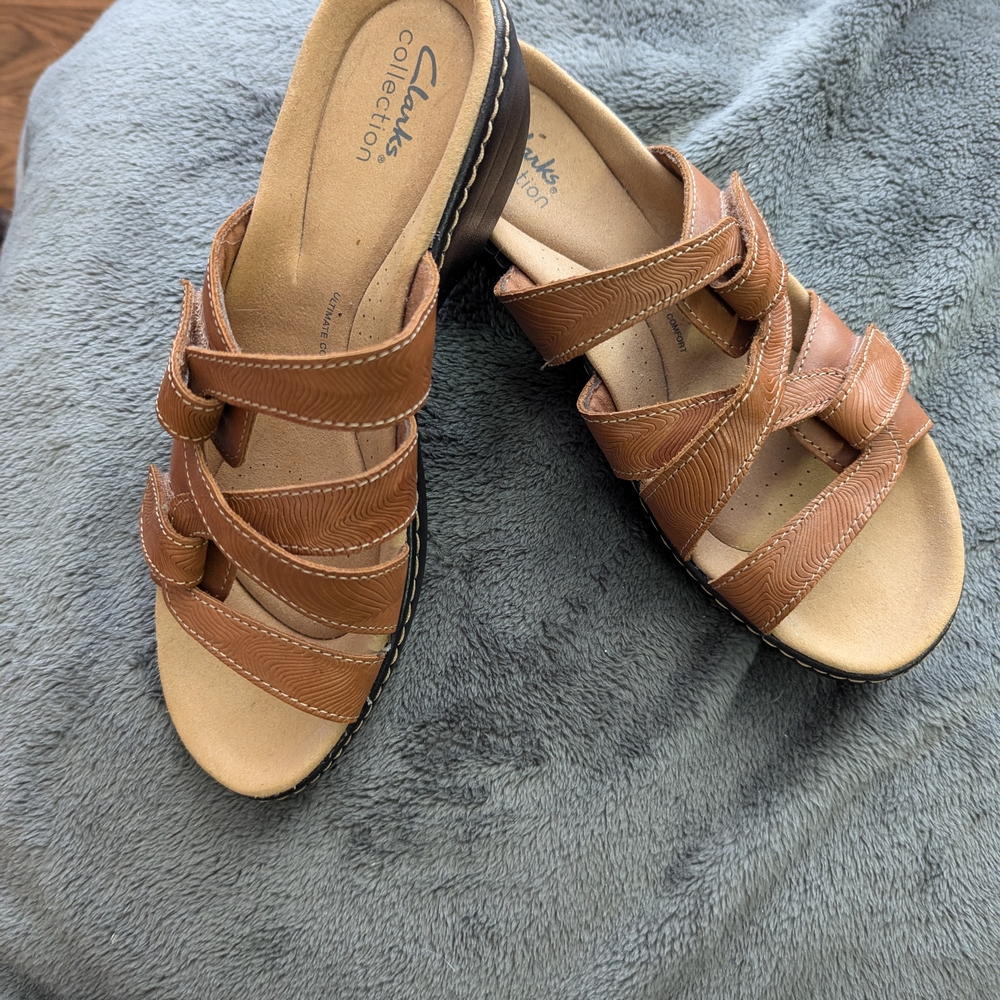 Clarks Collection Womens Merliah Karli Sandal Tan Size 9.5 Leather Lightweight
